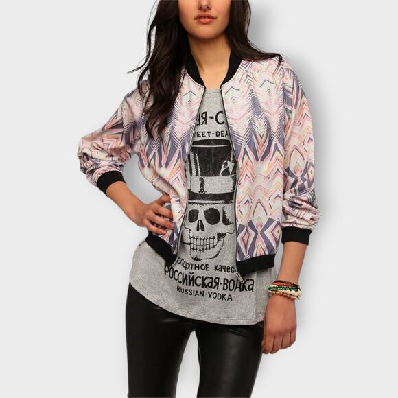 One & Only Urban Outfitters Bomber Jacket Abstract Lightweight Multi-color Small - Picture 2 of 8